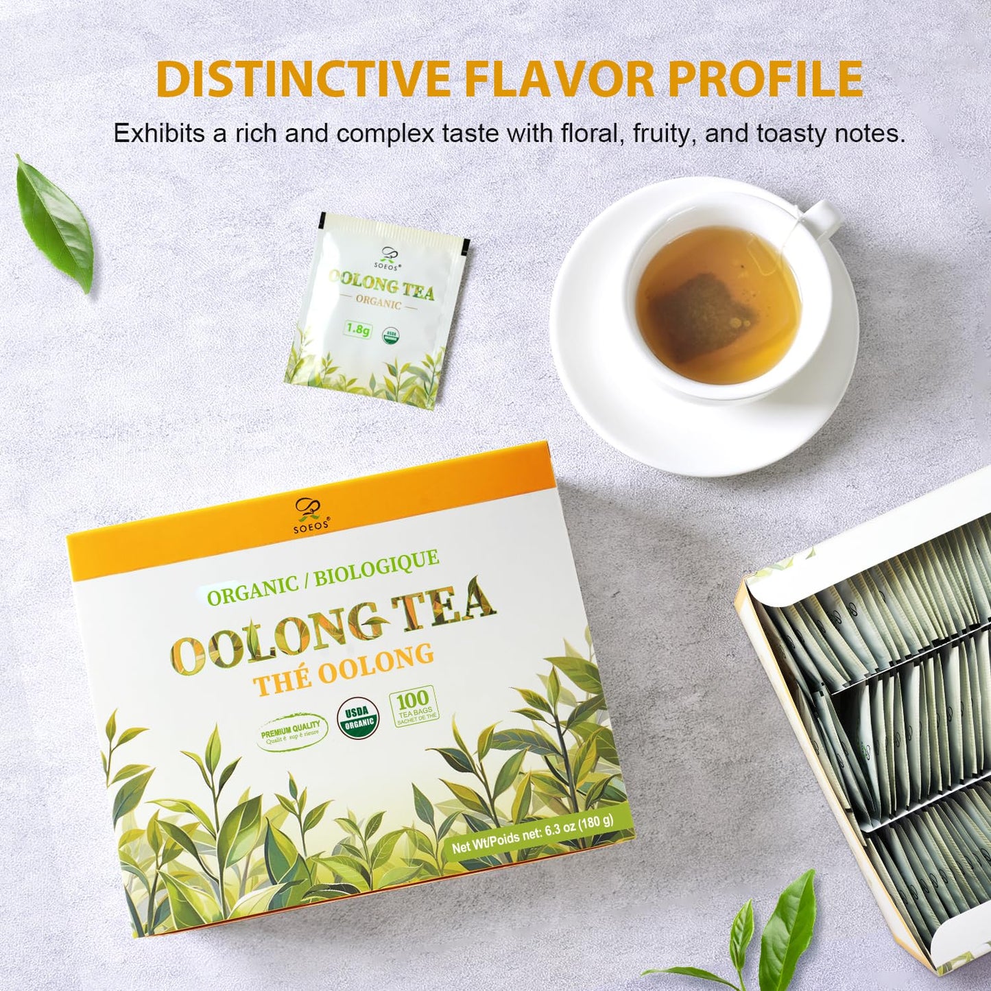Soeos Organic Oolong Tea, 100 Tea Bags, Low Caffeine, Hot and Cold Brew, Fresh and Healthy Oolong Tea, 6.3 Ounce