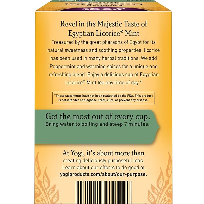 Yogi Tea Egyptian Licorice Mint Tea - 16 Tea Bags per Pack (4 Packs) - Caffeine-Free Organic Tea - Includes Peppermint Leaf, Licorice Root