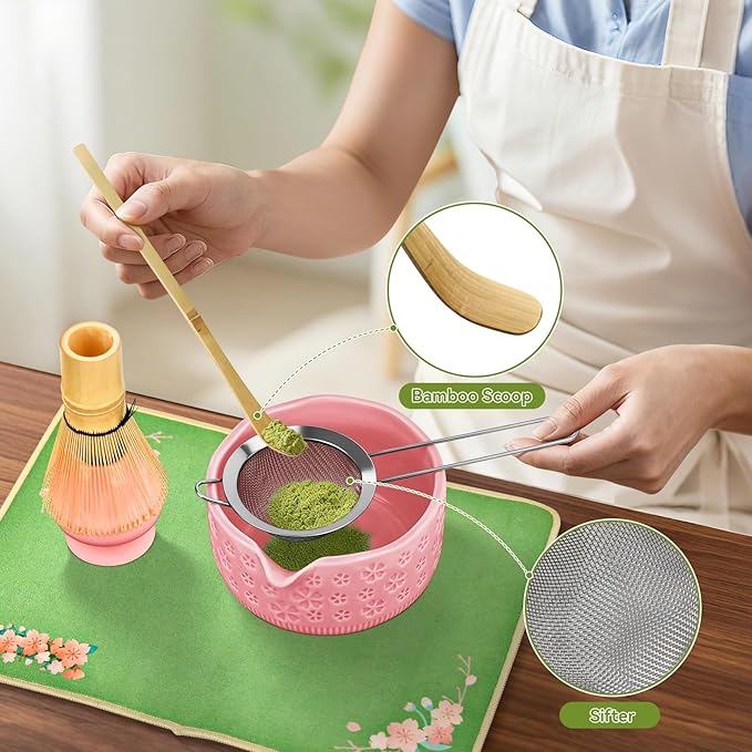 Matcha Whisk Set, 7 Pcs Matcha Making Kit with Matcha Bowl, Matcha Whisk and Holder, Bamboo Scoop, Scoop Rest