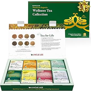 Uncle Lee’s Organic Tea Variety Gift Set – Wellness Collection with 8 Teas (6 Bags Each) in a Premium Gift Box, 3.3 Oz (48 Tea Bags)