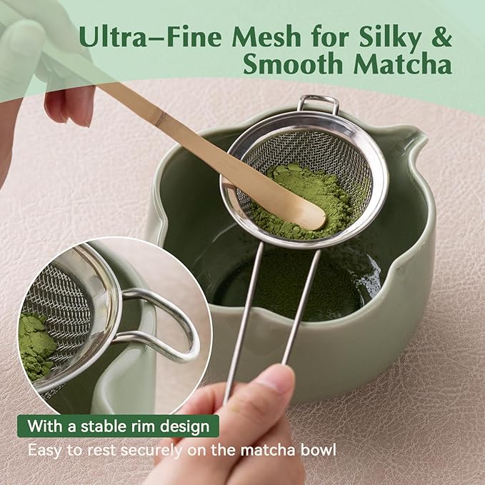 Matcha Set, 8Pcs Floral Ceramic Matcha Set with Matcha Whisk, Holder, Scoop, Scoop Rest, Sifter, Spoon and Tea Towel