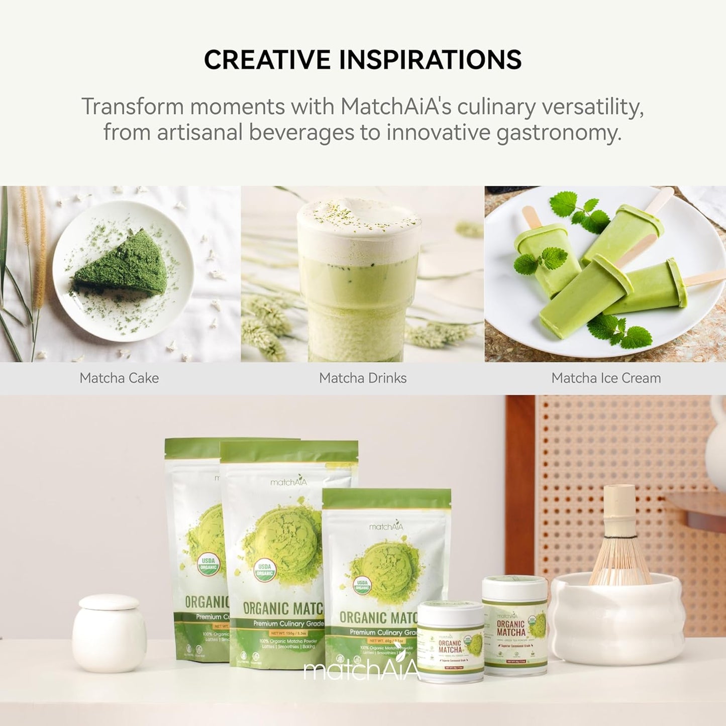 MatchAiA Organic Ceremonial Matcha Green Tea Powder - Premium Ceremonial Grade, First Spring Harvest, USDA Certified, 100% Pure - Sugar Free, Gluten Free (60g / 2.1oz Tin)
