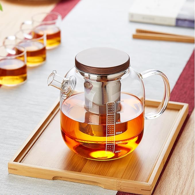 Glass Teapot With Stainless Steel Infuser 1200ml, Glass Tea Pot, Loose Leaf Tea Kettle, Glass Kettle Stovetop, Teapot With Strainer