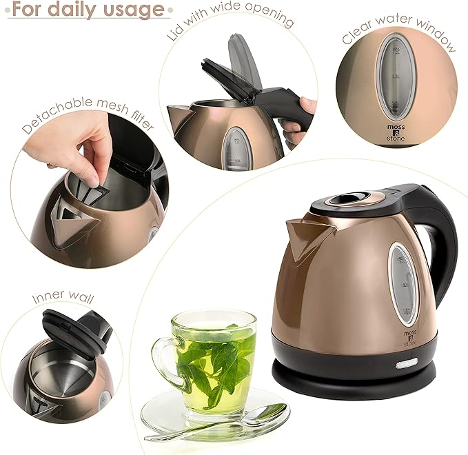 Moss & Stone 1.2L Stainless Steel Small Electric Kettle, Cordless 1500w Fast Boiling Pot