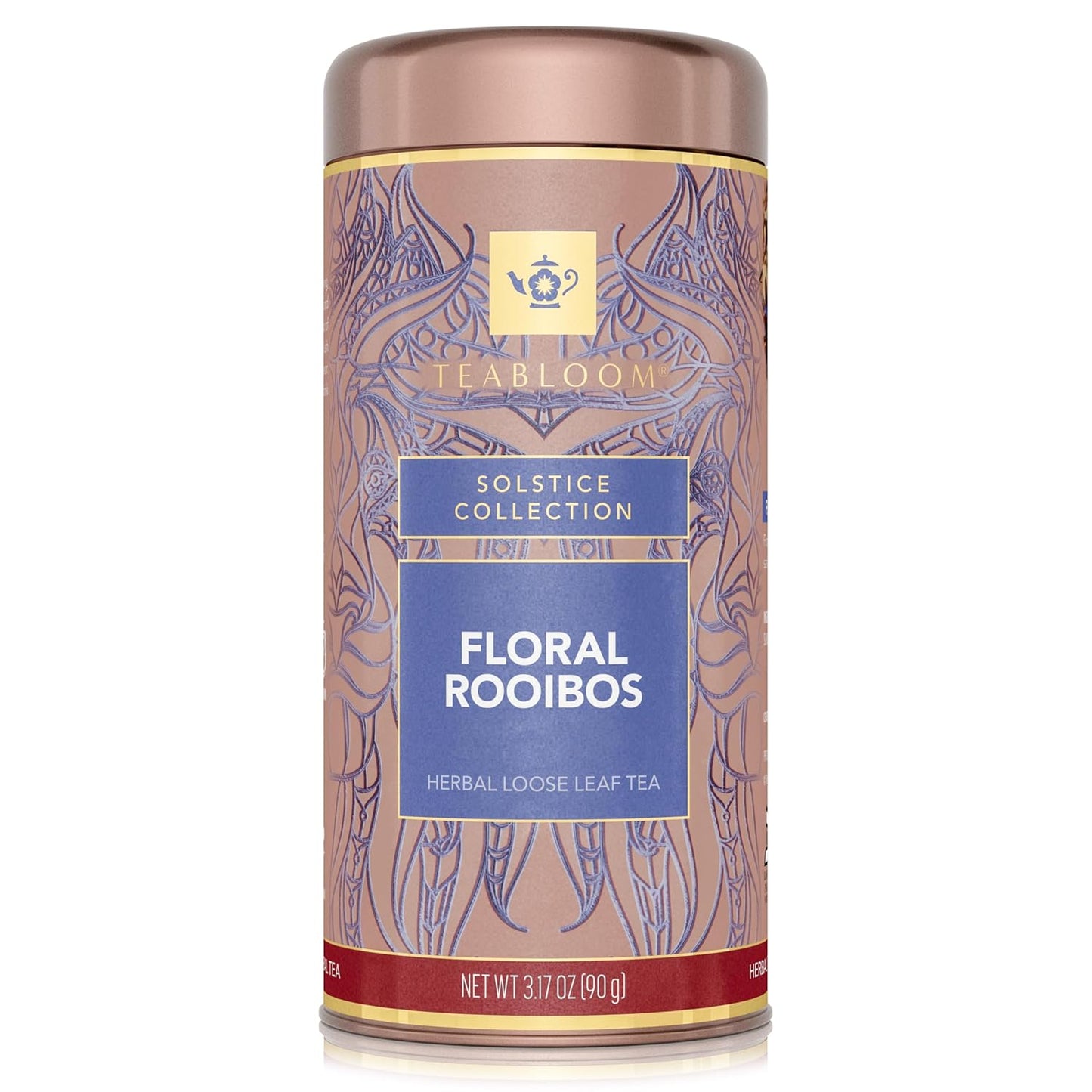 Teabloom Herbal Tea, Floral Rooibos Loose Leaf Tea, Rooibos Blend with Floral Flavors and Scent, Kosher Certified, 3.17 oz/90 g Canister Makes 35-50 Cups