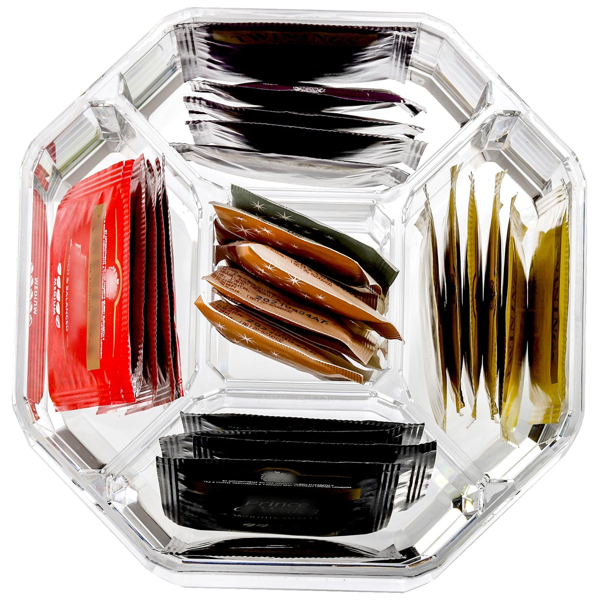 Hiceeden Acrylic Tea Bag Organizer, 5 Compartment Sugar Packets Holder Divided Coffee Condiment Storage Caddy Box for Kitchen
