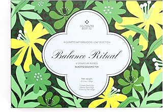 BLOSSOM RITUAL Balance Ritual Artisan Loose‑Leaf Tea Set – 6 Tin Gift Box – Oolong, Black & Green Tea – Mindful Wellness Sampler – Natural Infusion – 5.3oz