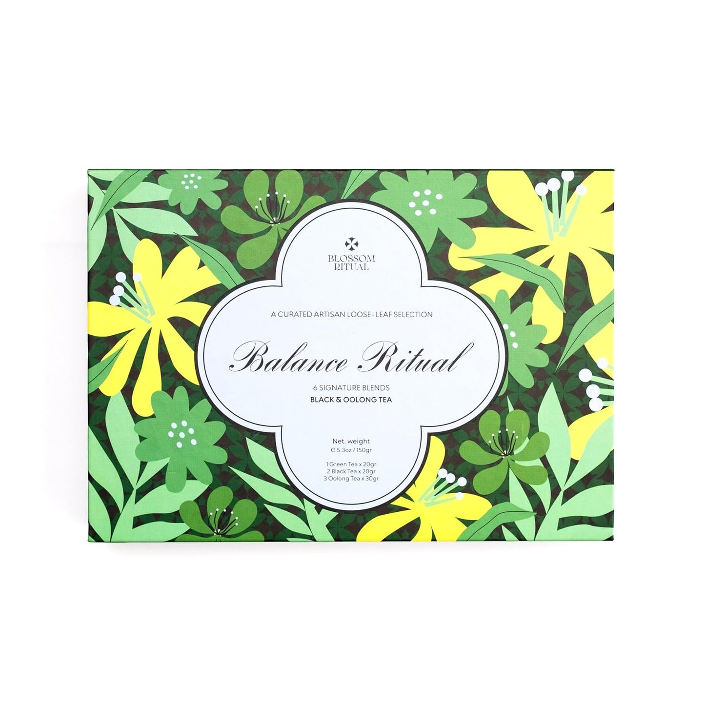 BLOSSOM RITUAL Balance Ritual Artisan Loose‑Leaf Tea Set – 6 Tin Gift Box – Oolong, Black &amp; Green Tea – Mindful Wellness Sampler – Natural Infusion – 5.3oz