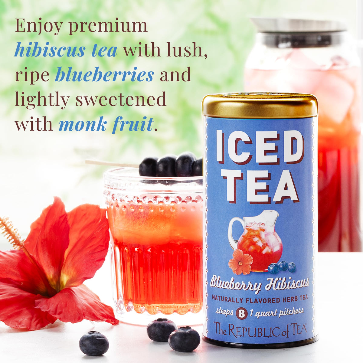 The Republic of Tea - Blueberry Hibiscus Iced Tea, 8 Tea Bags, Herbal Tea, Caffeine Free