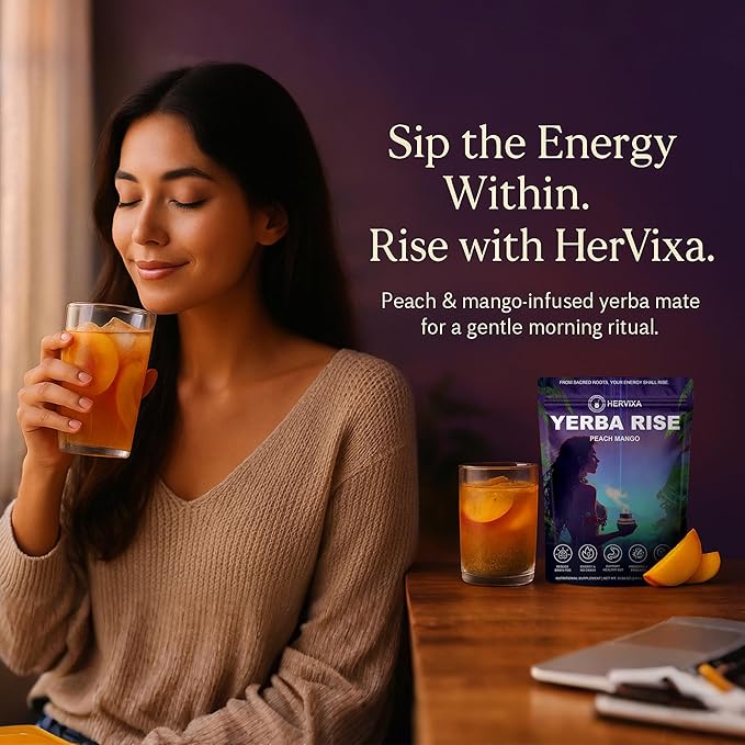 Yerba Mate Peach Mango Energy Tea Powder – Clean Plant-Based Focus Drink with Probiotics & Adaptogens – Low Sugar, No Crash, Smooth Taste – 30 Refreshing Servings