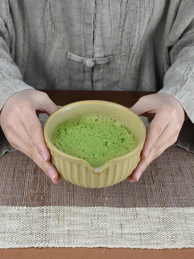 Artcome Matcha Bowl Set with Pouring Spout - Ceramic Matcha Bowl, Bamboo Whisk, Whisk Holder, Tea Scoop