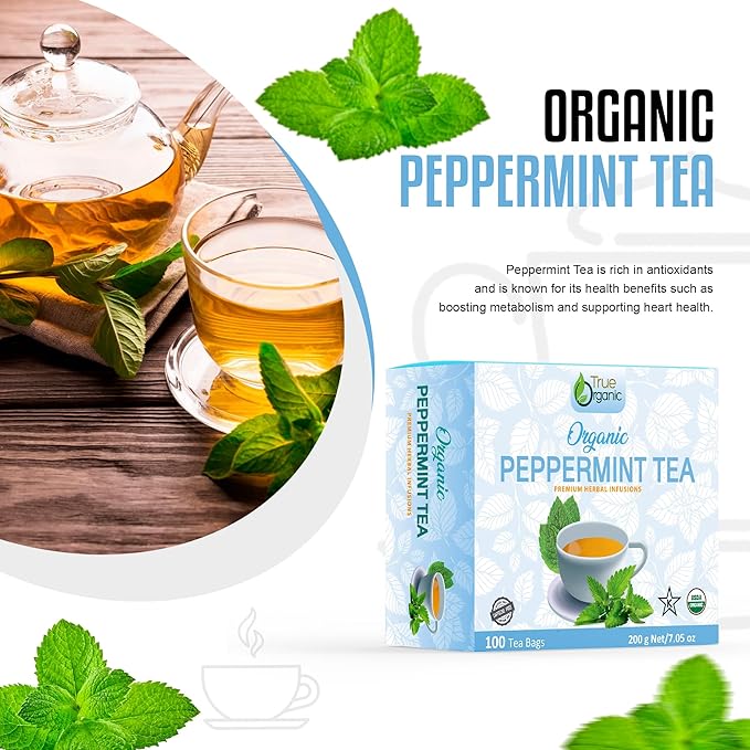 True Organic Premium Peppermint Tea, 100 Count Tea Bags, USDA Organic & Kosher Certified