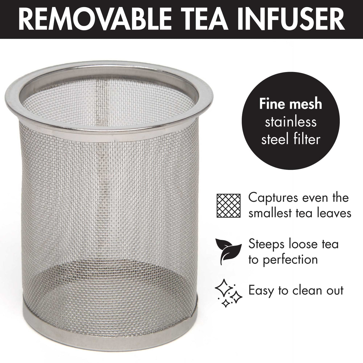 Primula Half Moon Teapot with Removable Infuser, Glass Tea Maker with Reusable Fine Mesh Stainless Steel Filter, Dishwasher
