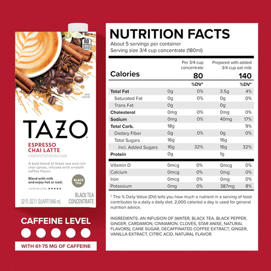 TAZO Decaf Gingerbread Spice Latte Tea Concentrate, 32 fl oz (Pack of 2)