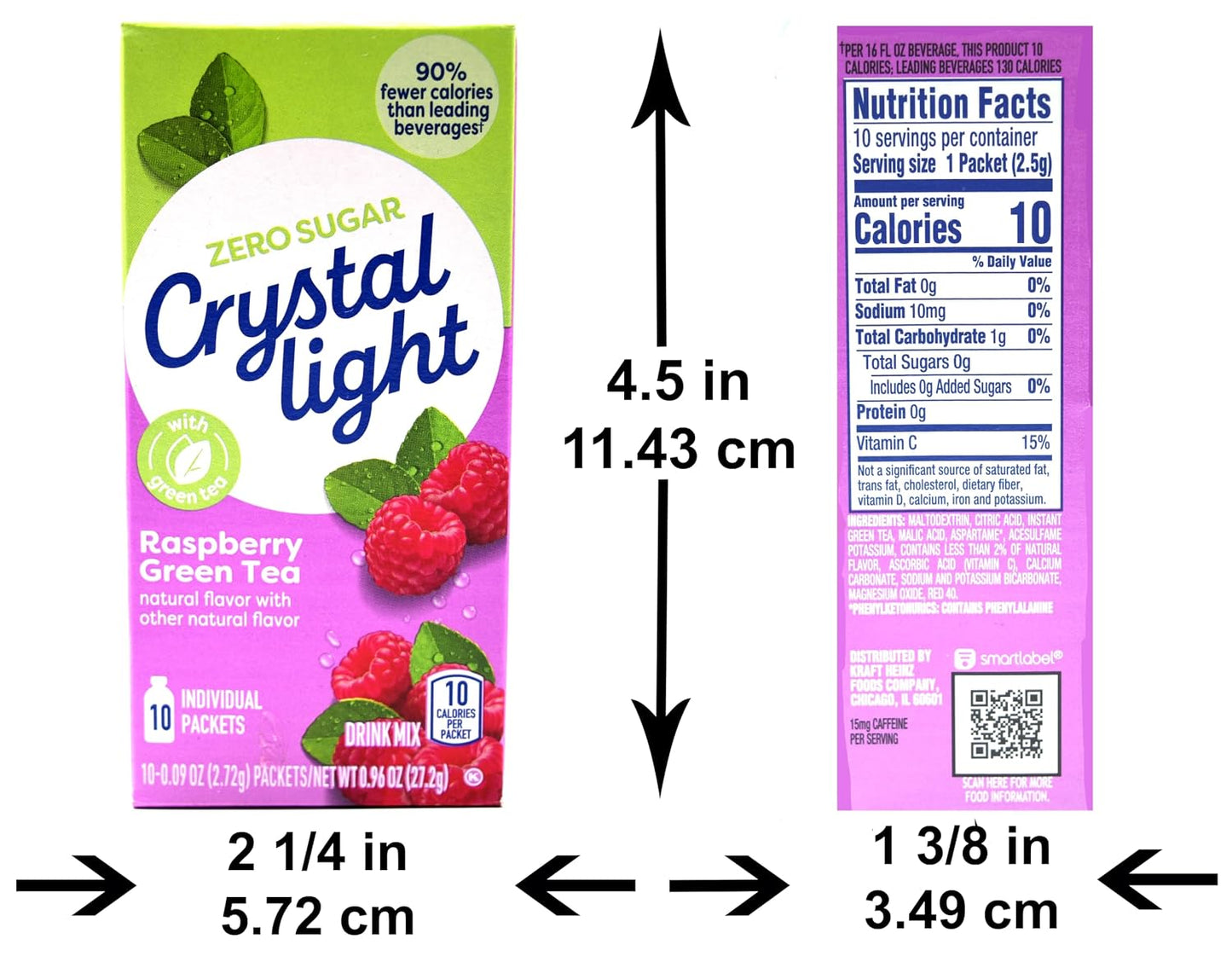 Crystal Light On-The-Go Drink Mix, Natural Flavor Powdered Beverage Mix, Made with Green Tea, No Artificial Flavors, 5 Calories Per Packet, Raspberry Green Tea, 0.09 Ounce Packets, 10 Count (Pack of 6)