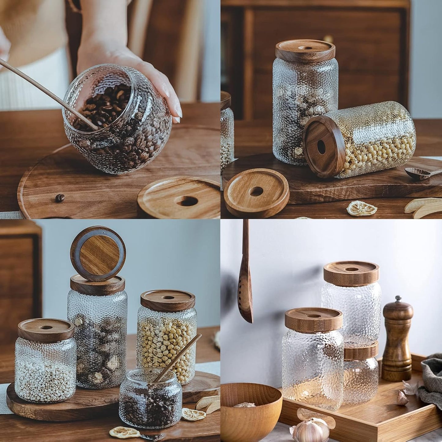 Viovian 10 OZ Glass Jar with Lid Food Vintage Decorative Glass Storage Jars Coffee Nuts Canister Anti-Slip Kitchen Container for Sugar Candy Cookie Spice Tea 300ML