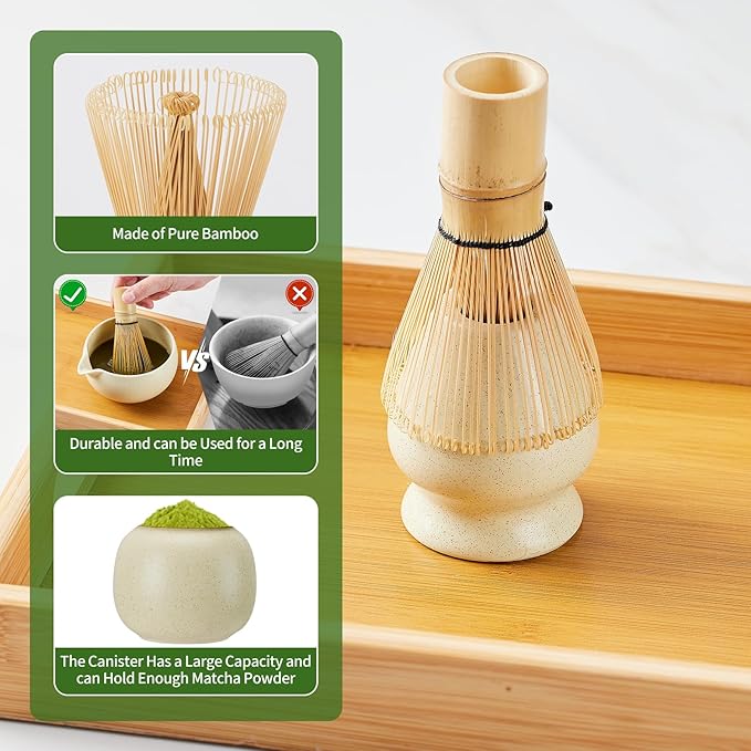Matcha Whisk Set,9 Pcs Japanese Matcha Set, Matcha Kit with Sifter, Matcha Tea Cloth, Matcha Powder Canister