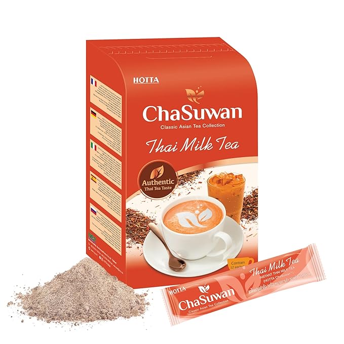 HOTTA ChaSuwan Instant Thai Milk Tea Mix – Authentic Black Tea from Thailand, Easy to Prepare for Iced & Hot Tea, Boba Drinks – 12 Sachets