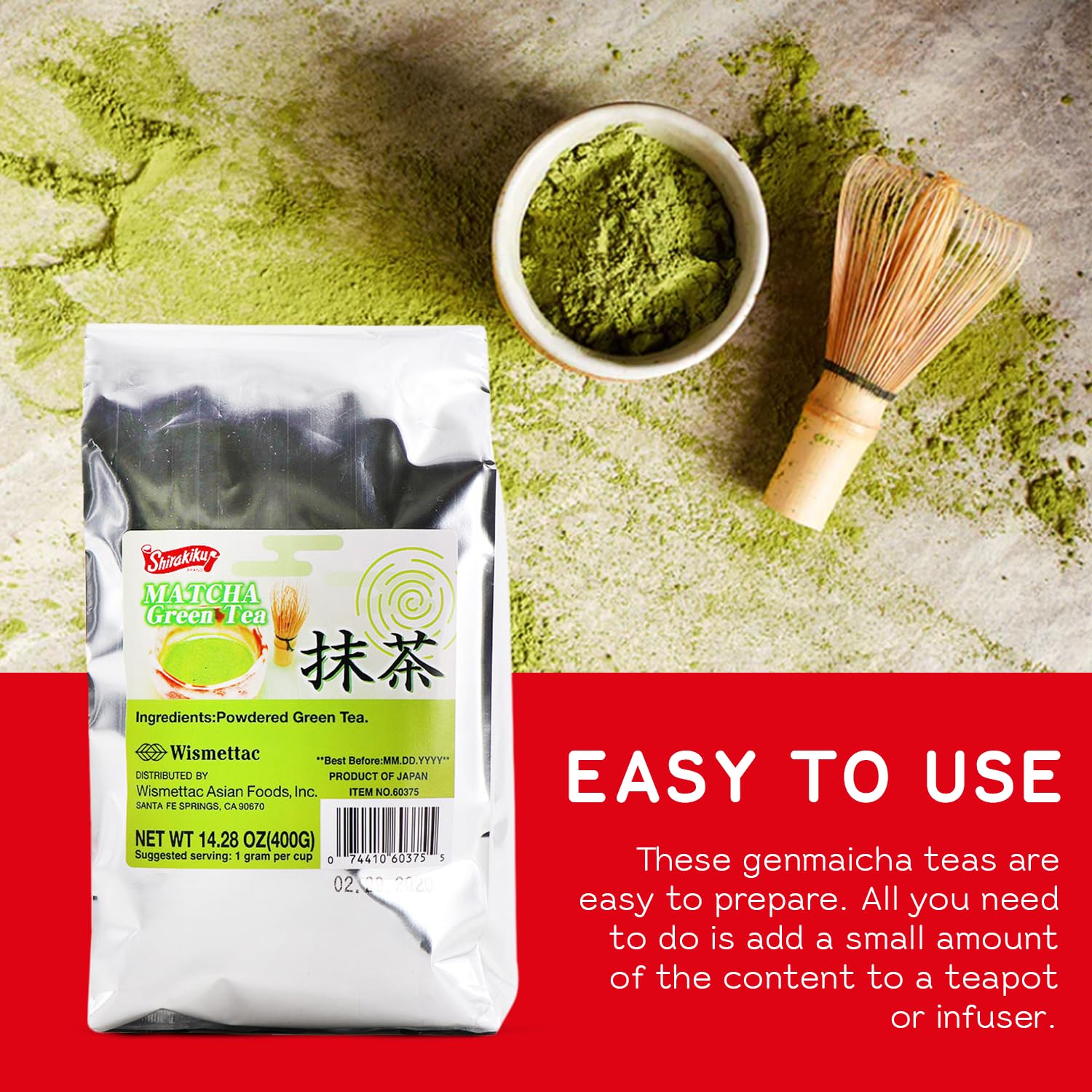 SHIRAKIKU Matcha Green Tea Powder | Authentic Japanese Matcha for Traditional Teas | Prefect for Asain Lattes, Smoothies, Baked Goods | 14.28 OZ Pack of 1