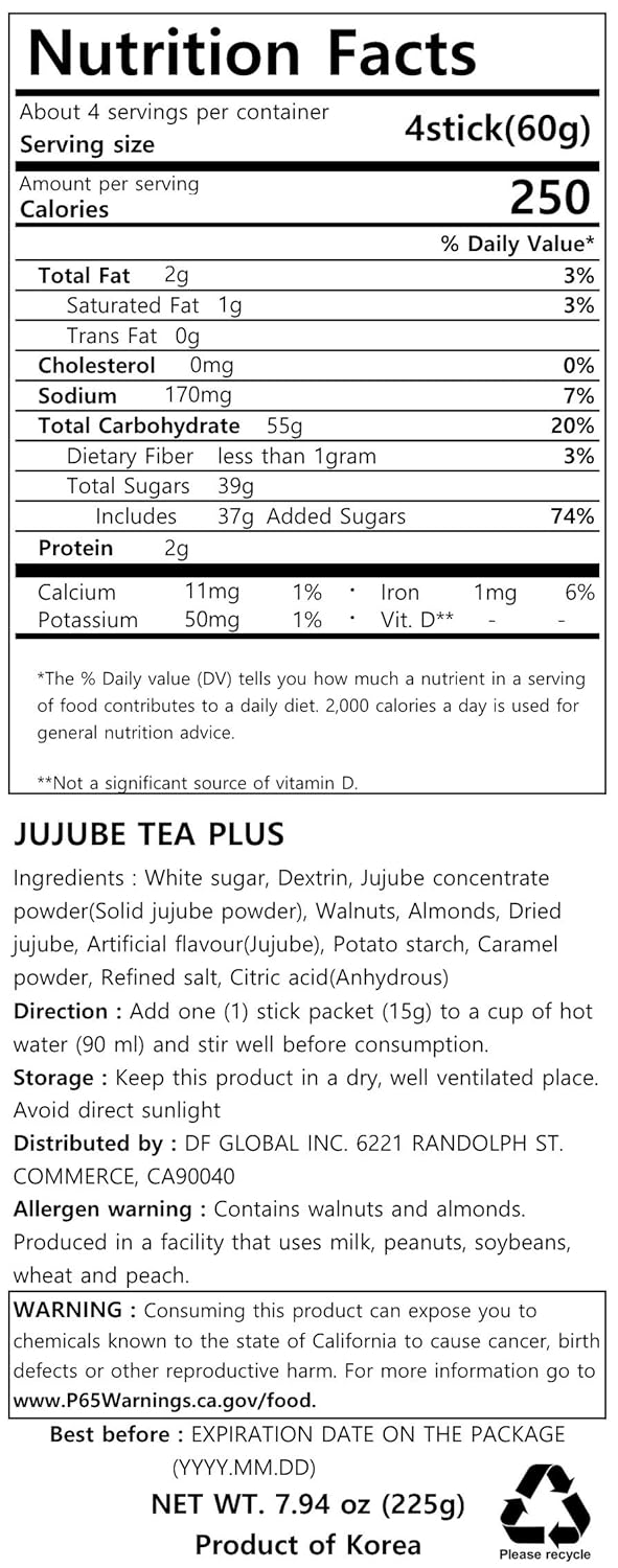 Damtuh Jujube Tea (Red Date Tea) – Traditional Korean Herbal Blend with Walnuts & Almonds, 15 Sticks