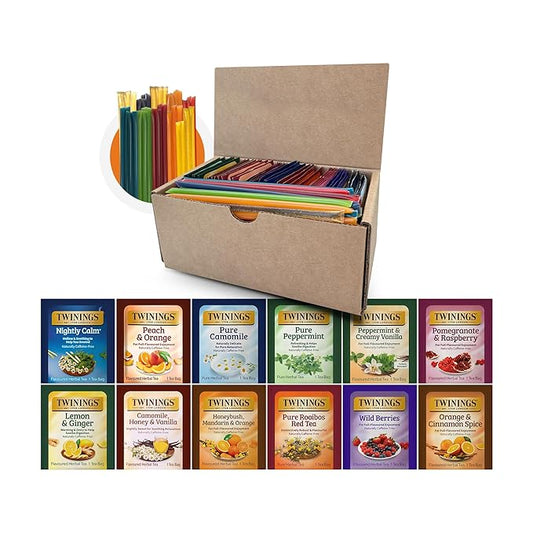 Twinings 48 Tea Bags Herbal Variety Pack – 12 Herbal Flavors with 20 Honey Sticks, Perfect Tea Gift Set for Any Occasion