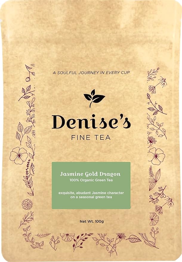 Denise's Fine Tea, USDA Organic, Jasmine Gold Dragon, Green Tea, Loose Leaf (100g)