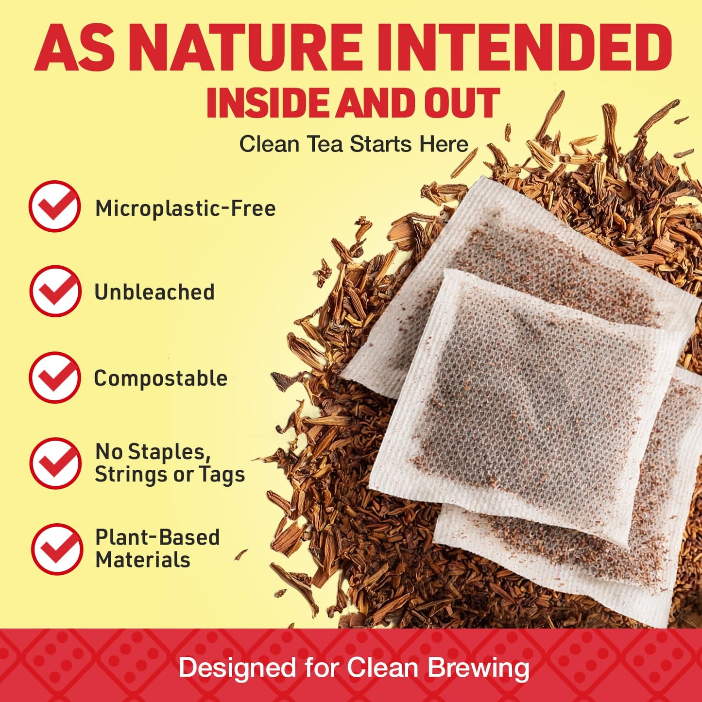 Rooibos Rocks Organic Rooibos Tea Bags - Caffeine-Free, 100 ct | USDA Organic • Microplastic-Free Tagless Pillow Tea Bags • Naturally Mildly Sweet Flavor • Hot or Iced