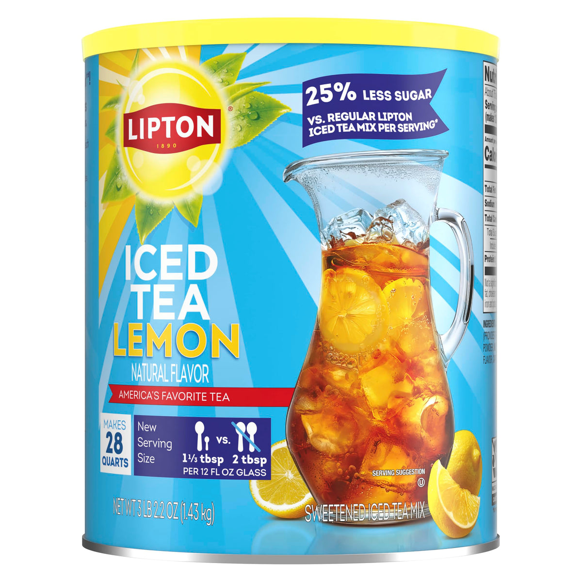 Lipton Iced Tea Mix, Lemon Flavor Black Iced Tea, Reduced Sugar, Makes 28 Quarts