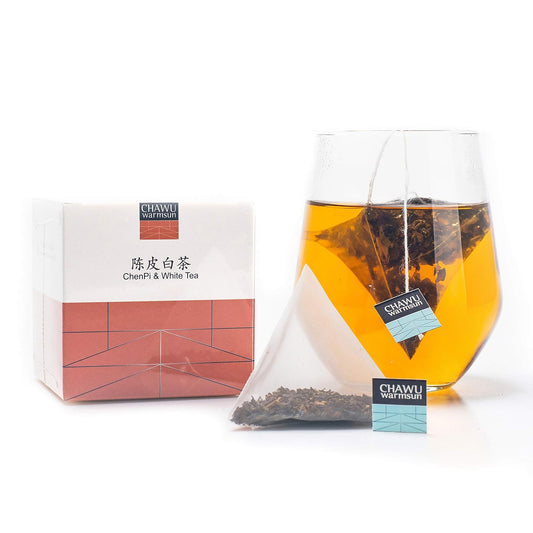 ChaWuWarmSun ChenPi and White Tea Bags, 16 Count, 8 Bags/Box Pack of 2 | 3 Year Aged Chinese Tangerine Peel With ShouMei. Mellow Sweet Taste Without Bitterness. Natural Whole Leaf Infusion.
