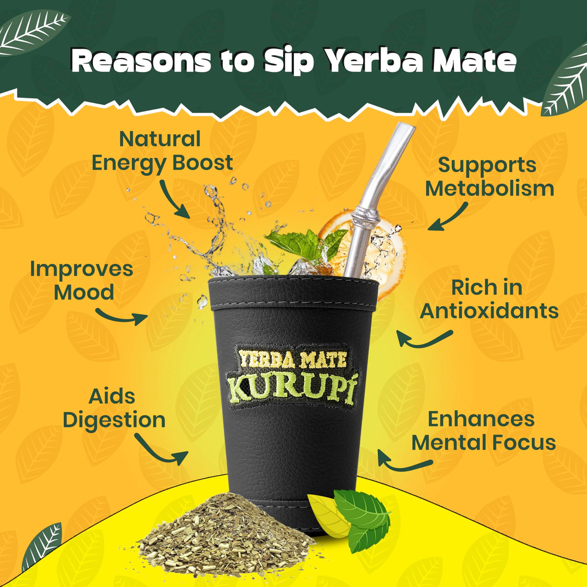 YERBA MATE KURUPI Kurupi Yerba Mate Menta Boldo 500g (17.6 oz) 4 Pack – Refreshing Mint & Boldo Herbal Blend, Traditional