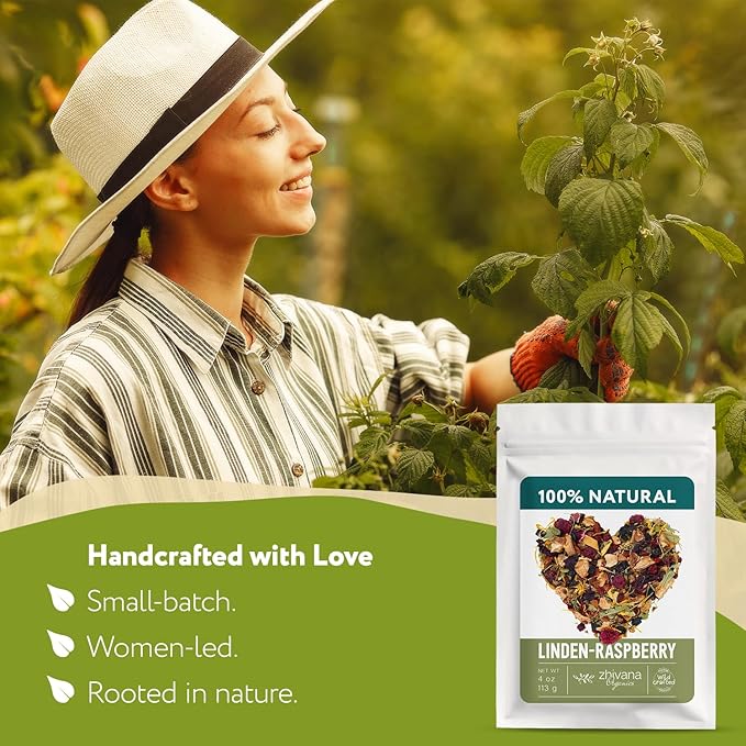 Linden & Raspberry Herbal Tea Loose Leaf – Fruity Tea with Raspberry Leaf & Fruit, Lemon Balm & Elderflower – No Caffeine