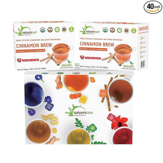 Pure Ceylon Cinnamon Brew - Organic Ceylon Cinnamon Tea Bags (40 Sachets - pack of 2 – 20 COUNT PER BOX)