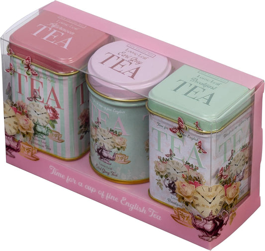 New English Teas Time for Tea Vintage Tea Tins with 2.5 oz Loose Leaf Tea | English Breakfast Tea + Earl Grey Blends, Black Tea, Gifts for Tea Lovers