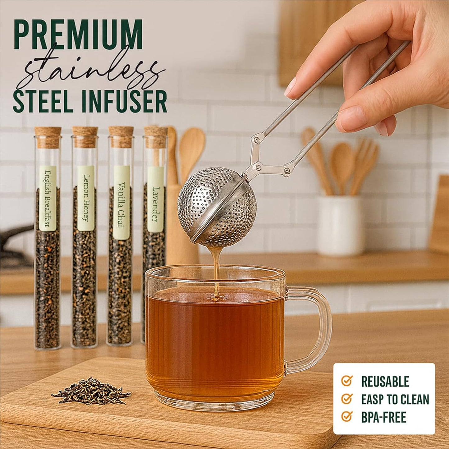 Loose Leaf Tea Sampler - Tea Gift Set Box – 8 Unique Flavors with Stainless Steel Infuser | Vanilla Chai, Jasmine, Lemon Honey & More | Tea Gift Set for Women and Men - Set of 9 - Gifts For Mom