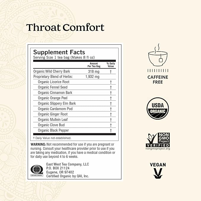 Yogi Tea Throat Comfort - 16 Bags per Pack (4 Packs) - Herbal Tea for Throats - Organic Throat Soothing - Includes Licorice Root, Wild Cherry Bark