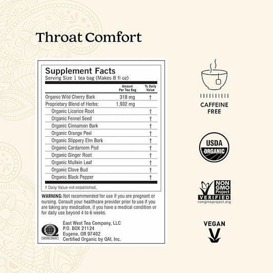 Yogi Tea Throat Comfort - 16 Bags per Pack (4 Packs) - Herbal Tea for Throats - Organic Throat Soothing - Includes Licorice Root, Wild Cherry Bark