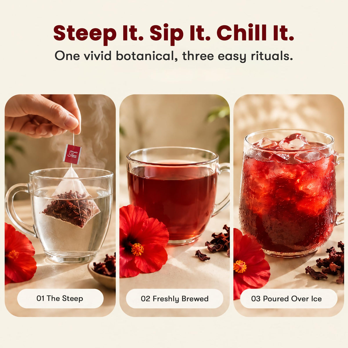 NUTRITIONLABS Hibiscus Tea Bags, 100% Dried Hibiscus Flower, Caffeine Free, 60 Count