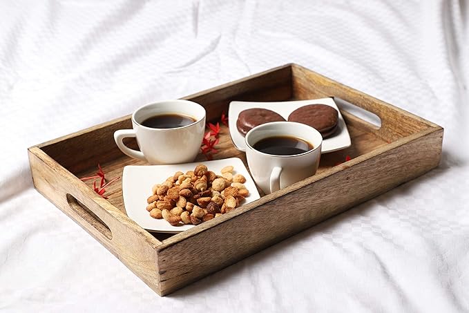 GoCraft Handmade Classic Wooden Tray – Medium 15" Serving Tray for Kitchen, Dining, and Home Use – Elegant Wood Serveware for Food, Drinks, Snacks