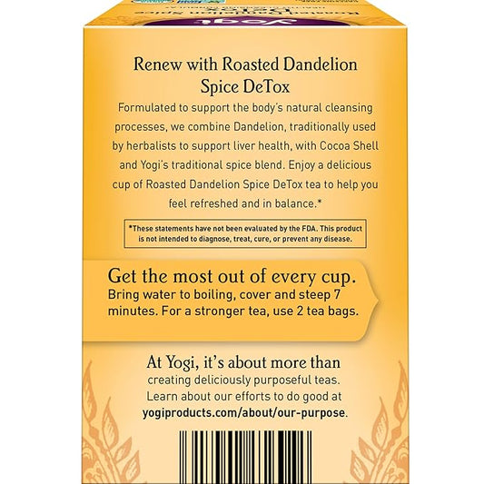 Yogi Tea Roasted Dandelion Spice DeTox Tea - 16 Tea Bags per Pack (6 Packs) - Organic DeTox Tea - Includes Roasted Dandelion Root, Dandelion Root