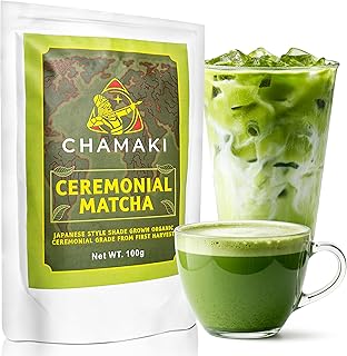 Chamaki Ceremonial Matcha Powder-First Harvest Japanese Style -Shade Grown Organic Premium Grade 3.53oz/100g Bag Ready for baking and Latte Authentic Japanese Style Matcha green tea Powder (100g)