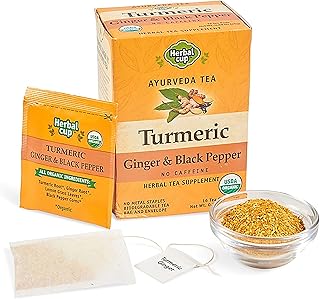 Herbal Cup Ayurveda Turmeric Tea, Organic Ginger & Black Pepper, No Caffeine Herbal Supplement (16 Count, Pack of 1)