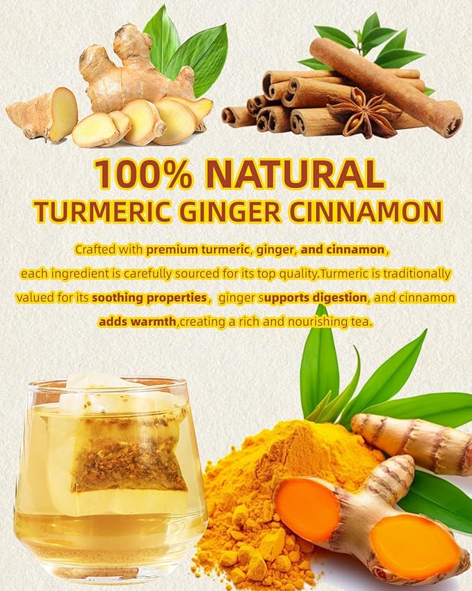 120 Premium Turmeric Ginger Cinnamon Tea Bags, 100% Natural Herbal Blend, Supports Digestion & Immune Health, No Sugar, No Caffeine, No Additives, Vegan, Premium Ingredients