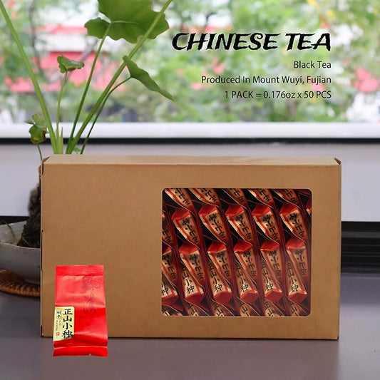 Wuyi Black Tea 8.82oz (250g), Zheng Shan Xiao Zhong Longan Flavor No Smoky Taste 0.176oz x 50pack, Chinese Kung Fu Black Tea Loose Leaf