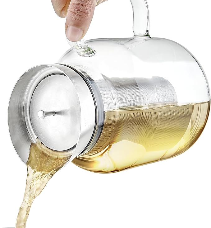 Teabloom 100% Plastic-Free Large Multi-Brew Borosilicate Glass Teapot + Kettle + Pitcher – Steep and Serve Hot Tea, Iced Tea