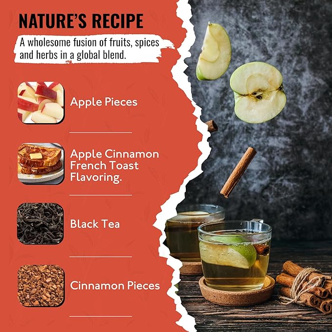 Tea Runners Apple Cinnamon French Toast – Flavored Loose Leaf Black Tea | Sweet Maple Brunch Blend with Apples & Spices | Cozy High Caffeine Breakfast Tea | Great with Milk or as a Dessert Brew - 5oz