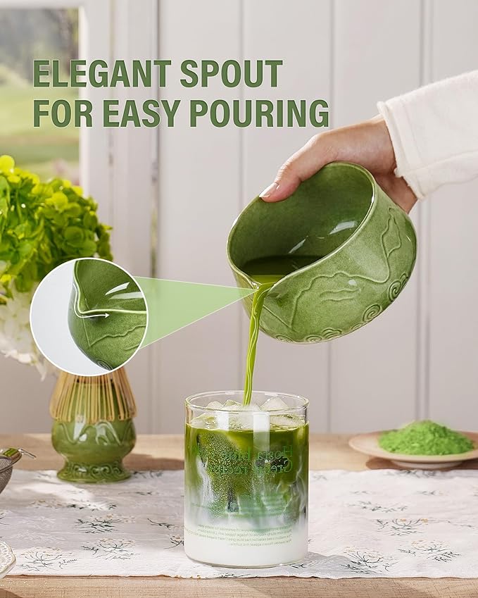 ZENS Matcha Whisk Set, 7pcs Matcha Set Includes Emerald Green Bowl and Matcha Cup, Bamboo Whisk & Scoop, Chasen Holder, 304 Sifter, Tea Mat, Matcha Kit for Latte Making