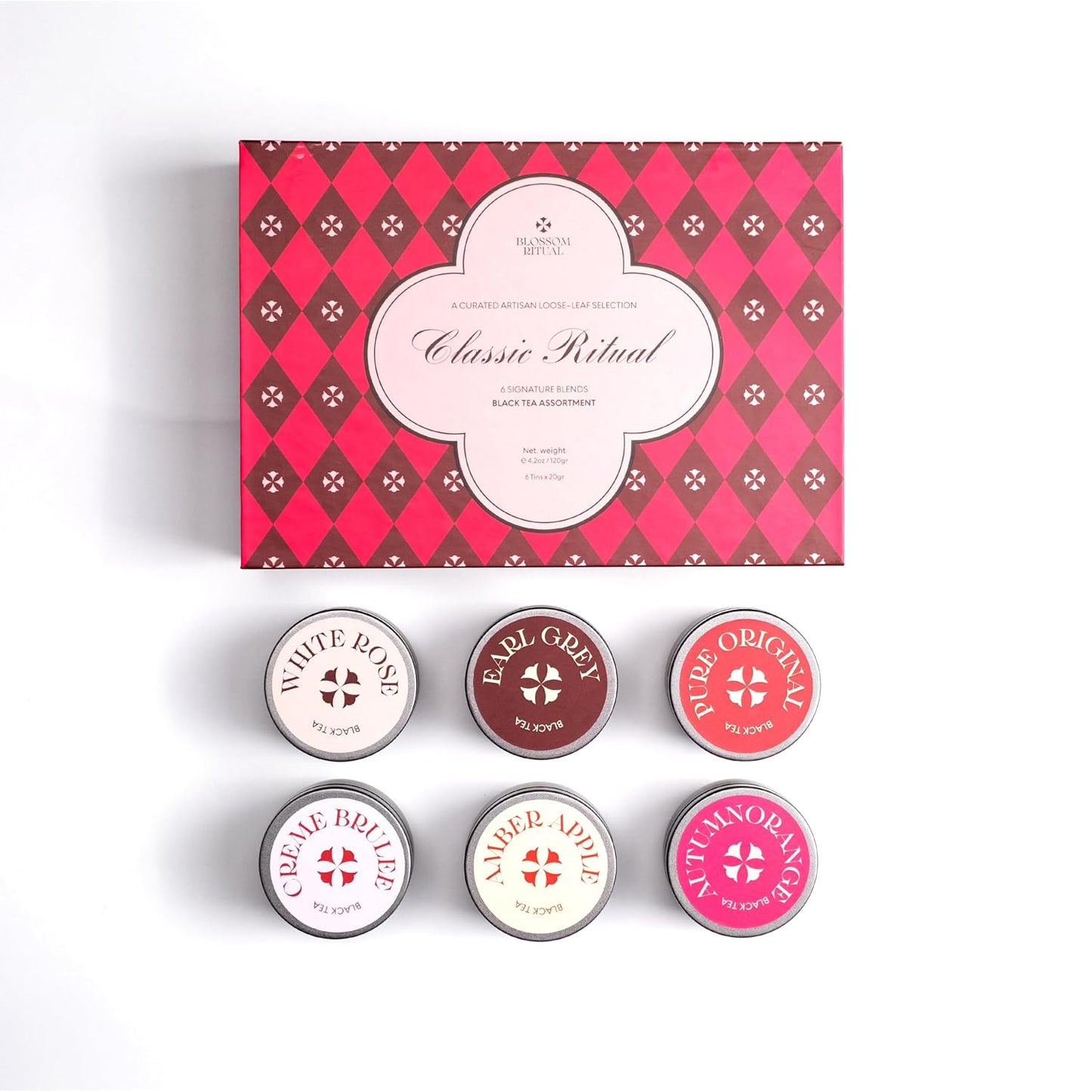 BLOSSOM RITUAL Classic Ritual Black Tea Gift Set – 6 Loose‑Leaf Artisan Tins – Earl Grey, Crimson Rose, Autumn Orange &amp; More – Elegant Tea Sampler – 4.2oz