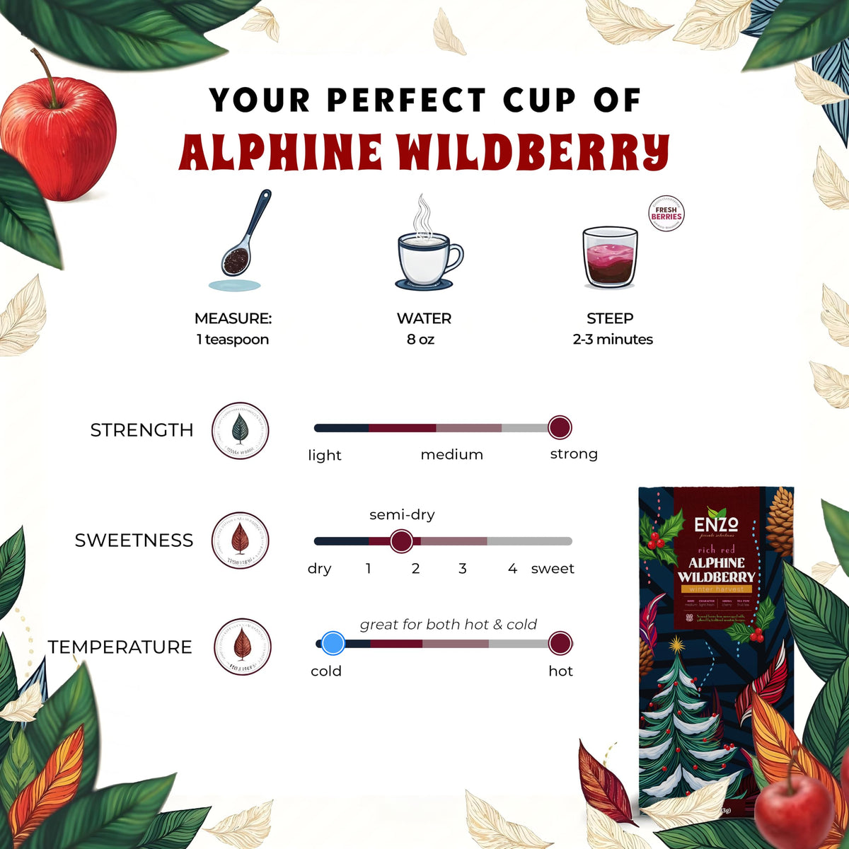 Enzo's Private Selection ENZO Tea Master Reserve - Alpine Wildberry (4oz) a Cherry Cranberry Secret Recipe | Mountain-Foraged