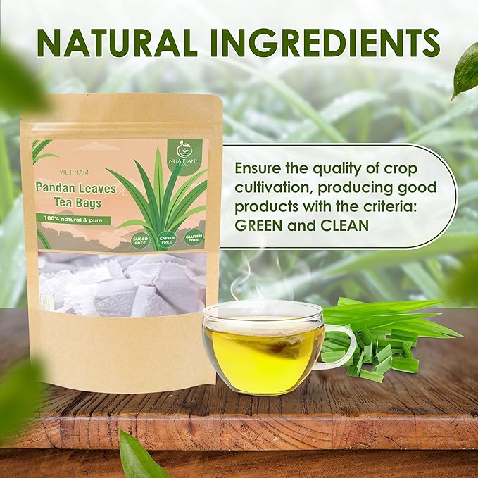 Nhat ANH Farm - Premium Pandan Leaves Tea Bags, 40 Pandan Leaves Tea Bags, 100% Natural Dried Pandan Leaves, Naturally Sweet Herbal Tea, Sugar-Free