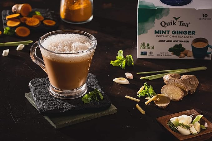 QuikTea Mint Ginger Chai Tea Latte – 10 Count, Bold Mint Ginger Flavor, No Preservatives – Just Add Hot Water